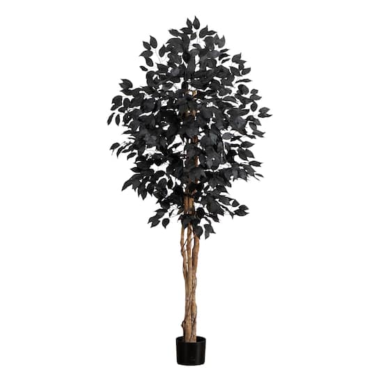 5Ft Artificial Halloween Black Ficus Tree with Natural Trunk By Nearly Natural in Black/Brown | 28" x 28" x 60" | Michaels®